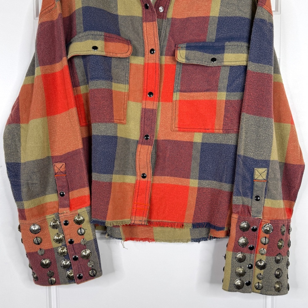 FREE PEOPLE Austin NEW Plaid Buttondown Size L Yellow Ochre Combo We The Free - Picture 7 of 15